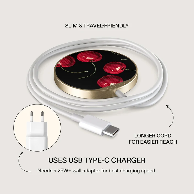 Burga Wireless Charger Cheery bomb Gold Burga MagSafe Magnetic Wireless Charger 15W – Qi2 Certified Fast Charging Pad with USB Type-C Cable, Compatible with Newer & Qi2 Android Devices, Slim Travel-Friendly Design Cheery bomb Gold  | Best Price UAE